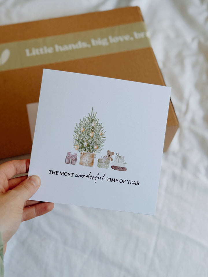 christmas greeting card to go with gifts. it says the msot wonderful time of year. blank on the inside for your own writing. 